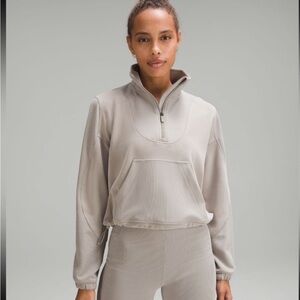 Lululemon Brushed Softstream Ribbed Half Zip Riverstone Size 8 US (LIKE NEW)
